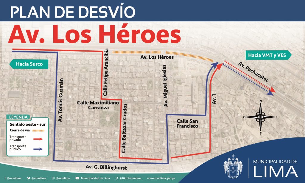 Municipalidad de Lima: Conoce el plan de desvío vehicular por inicio de obras en la Av. Los Héroes